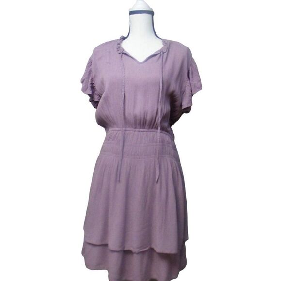 RDI Women’s Flutter Sleeve , Tie Front, Elastic Waist Gauze Crinkle Mini Dress, - Picture 4 of 10